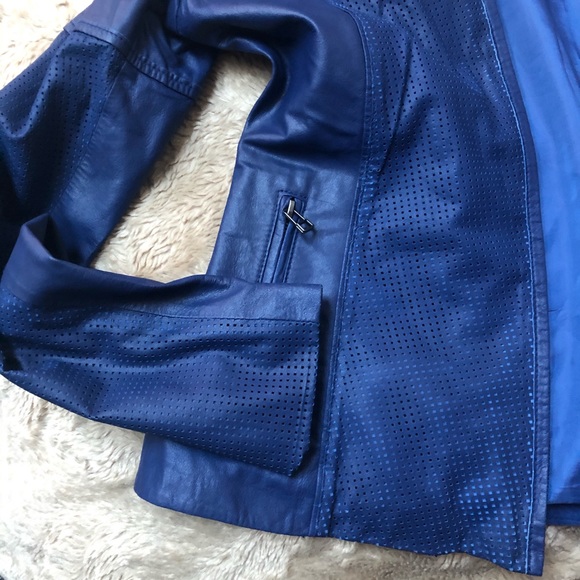 My Tribe Blue Perforated Genuine leather jacket - Picture 4 of 8